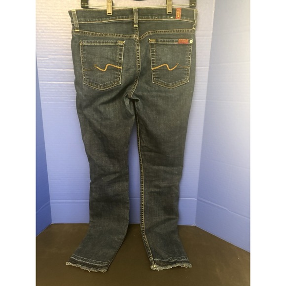7 FOR ALL MANKIND The Ankle Skinny Jeans Raw Hem‎  Size 27x 32L Dark Wash - Picture 3 of 10